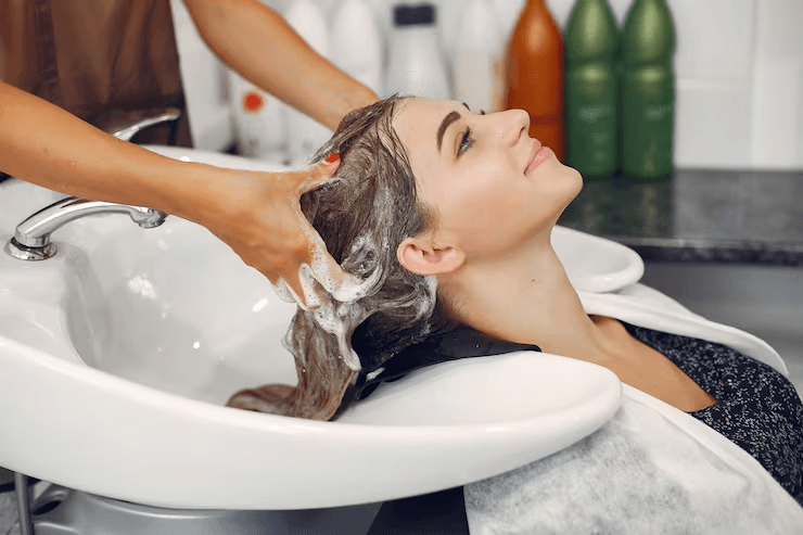 Hair wash at the salon basin